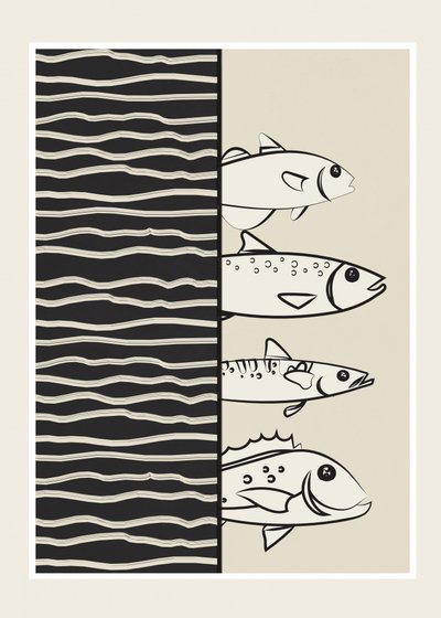 Grafische schwimmende Fische von Flow Line