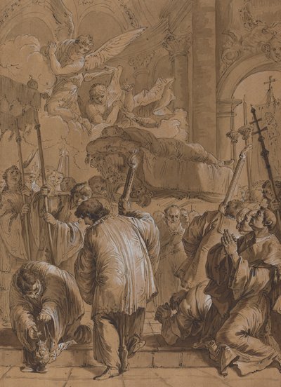 Begräbnisprozession eines Heiligen mit Engeln von Follower of Francesco Fontebasso