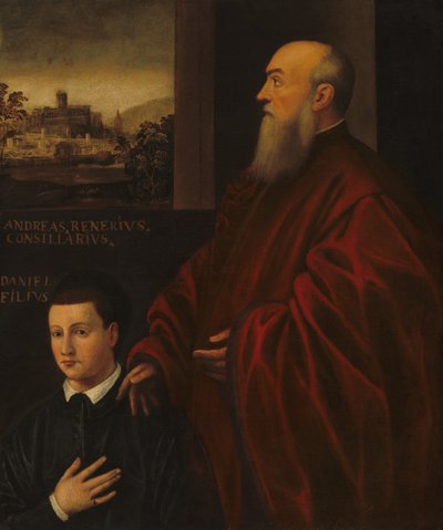 Andrea Renier und sein Sohn Daniele von Follower of Jacopo Tintoretto
