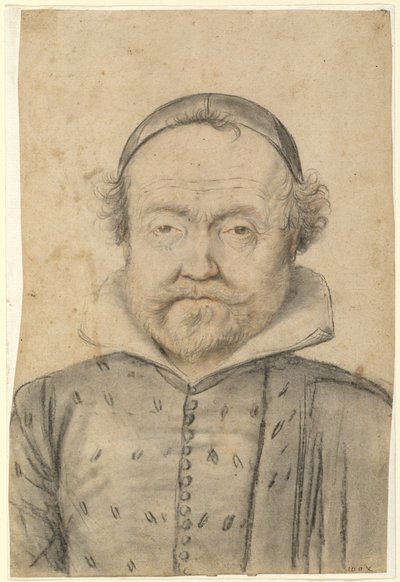 Porträt eines bärtigen Mannes in Wams und Schädelkappe von Follower of Lagneau