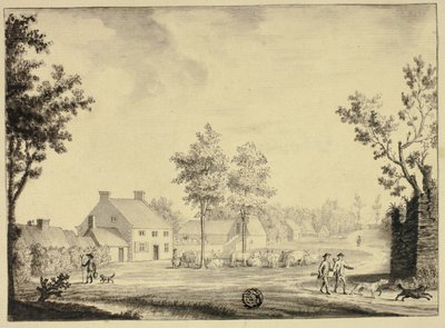Jäger und Viehherde vor Landgut von Follower of Samuel Hieronymus Grimm