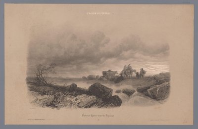 Reisende und Kühe an einem Bach in einer Landschaft von Fortuné Ferogio