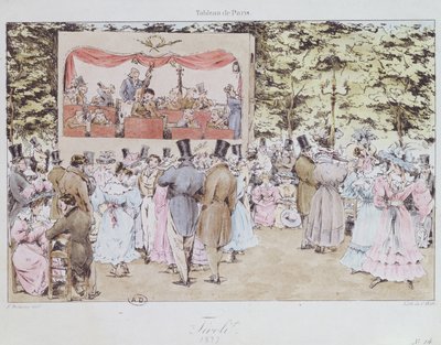 Musikalische Unterhaltung im Neuen Tivoli-Garten, Paris, graviert von C. Motte, 1827 von Fortune Delarue