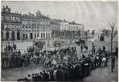 Abfahrt des Bordeaux-Paris-Radrennens 1891 - Gravur von Meaulle 1891 von Fortune Louis Meaulle
