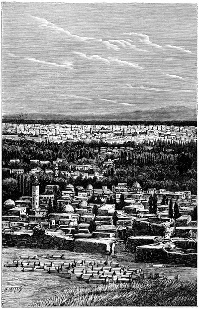 Syrien: Damaskus um 1900 - Muslimischer Friedhof - Gravur von Meyer und Meaulle aus dem Buch „A l