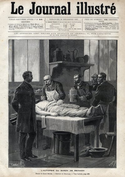 Die Autopsie von Baron Jacques de Reinach (1840-1892) im Jahr 1892 - Gravur von Meaulle in „Le journal illustré“ von 1892 von Fortune Louis Meaulle