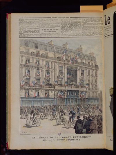 Der Start des Paris-Brest-Radrennens vor den Büros von 