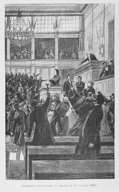 Victor Hugo (1802-85) in der Legislativversammlung bei einer Rede zur Revision der Verfassung am 17. Juli 1851, um 1885 von Fortune Louis Meaulle