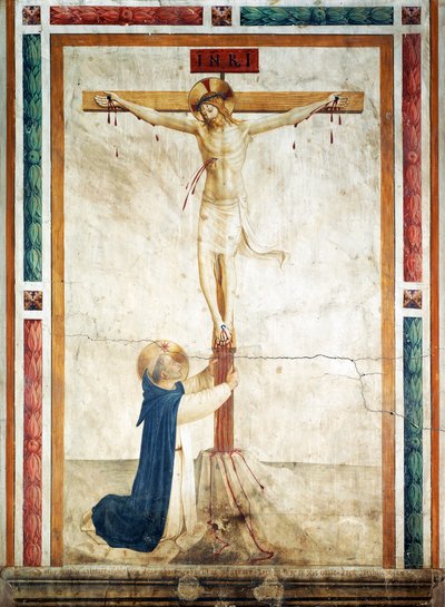 St. Dominikus verehrt das Kruzifix von Giovanni da Fiesole, bekannt als Fra Angelico (ca. 1400-1455), Fresko, Korridor des Klosters St. Markus, Florenz von Fra (c.1387 1455) Angelico