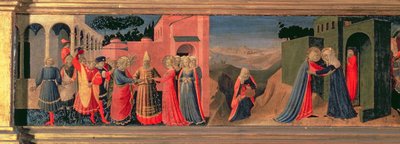 Predella-Tafel zur Verkündigung, die die Heirat der Jungfrau und die Heimsuchung zeigt von Fra Angelico