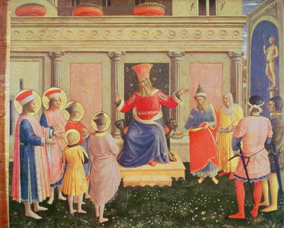 Heilige Cosmas und Damian und ihre Brüder vor dem Prokonsul Lysias, aus der Predella des San Marco Altars, 1438-40 von Fra Angelico