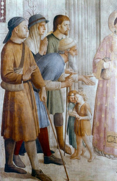 St. Laurentius gibt den Armen Almosen (Detail), Mitte des 15. Jahrhunderts von Fra Angelico