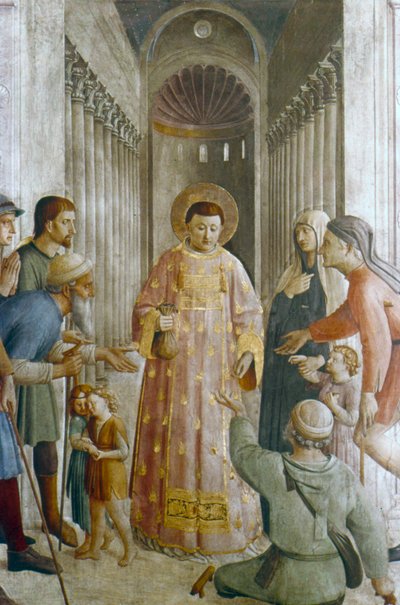 Der heilige Laurentius gibt Almosen an die Armen, Mitte des 15. Jahrhunderts von Fra Angelico