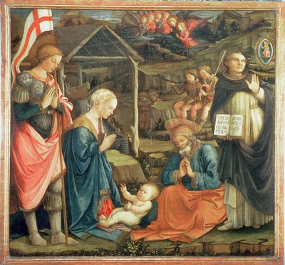 Die Geburt Christi mit den Heiligen Michael und Dominikus, 1470 von Fra Filippo Lippi