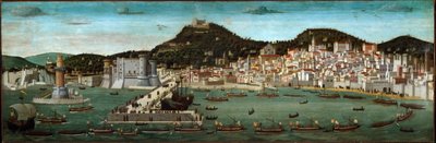 Tavola Strozzi: die Rückkehr der aragonesischen Flotte, siegreich in der Schlacht von Ischia 1465 (Tempera auf Holz) von Francesco (attr.) Rosselli