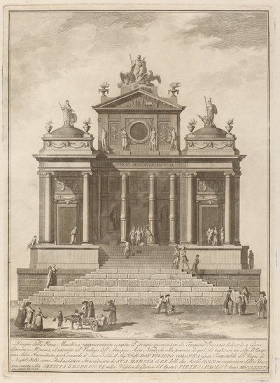Ein Tempel, der Jupiter, Juno und Minerva gewidmet ist, für das "Chinea"-Fest von Francesco Barbazza after Giuseppe Palazzi
