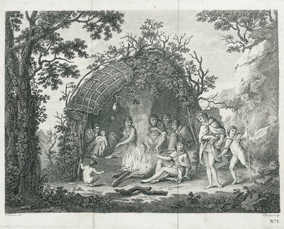 Eine Ansicht der Indianer von Terra del Fuego in ihrer Hütte (ohne Titel) von Francesco Bartolozzi