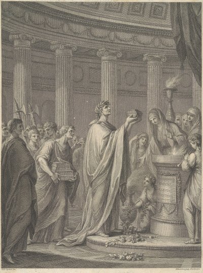 Römischer General Julius Caesar weiht den Tempel der Venus Genetrix im Forum von Caesar, Rom, 46 v. Chr. von Francesco Bartolozzi