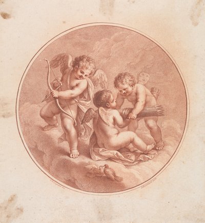 Drei Cupidos mit Bögen und Pfeilen und zwei Tauben von Francesco Bartolozzi