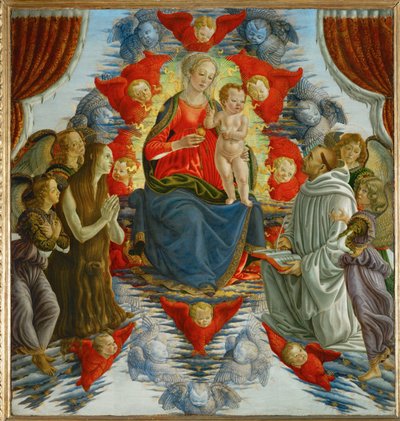 Die Jungfrau und das Kind umgeben von Engeln, der heiligen Maria Magdalena und dem heiligen Bernhard von Francesco Botticini