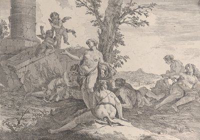 Sechs Nymphen und zwei Putti, aus Bacchanals und Geschichten, 1744 von Francesco Fontebasso