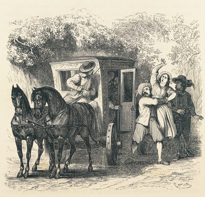 Entführung von Lucy, Episode aus Die Verlobten, Illustration für die Ausgabe von 1840 von Francesco Gonin