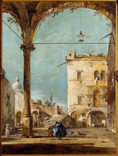 Ein Portikus in Venedig. Gemälde von Francesco Guardi (1712-1793) 18. Jahrhundert. Paris, Musée Jacquemart André von Francesco Guardi