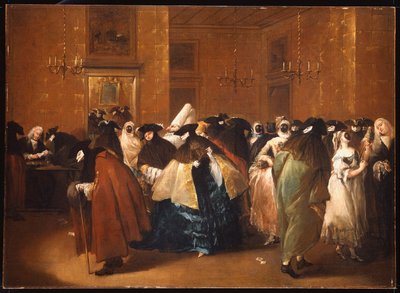 Damen und Herren in Karnevalskostümen im Ridotto, Venedig von Francesco Guardi