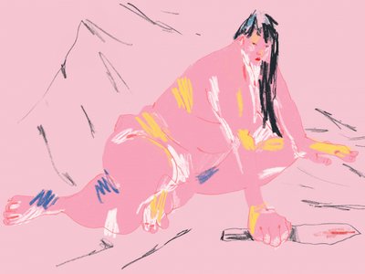 Pinke Figur Blutiges Messer von Francesco Gulina
