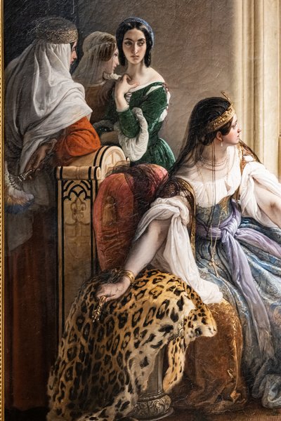 Giorgio Cornaro, von der Republik Venedig nach Zypern geschickt, informiert Königin Caterina Cornaro, eine seiner Verwandten, dass sie nicht mehr Eigentümerin ihres Reiches ist, da das Löwenbanner auf der Insel-Festung weht von Francesco Hayez