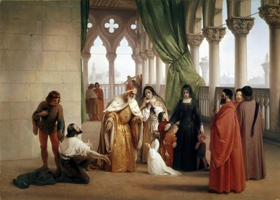 Die beiden Foscari: Francesco Foscari, Doge von Venedig, verbannt seinen Sohn Jacopo wegen des Vorwurfs des verräterischen Briefwechsels im Exil von Francesco Hayez