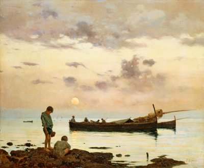 Marina mit Fischerboot und Jungen von Francesco Lojacono