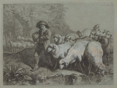 Hirte mit einem Sack, der eine Herde treibt, 1763 von Francesco Londonio