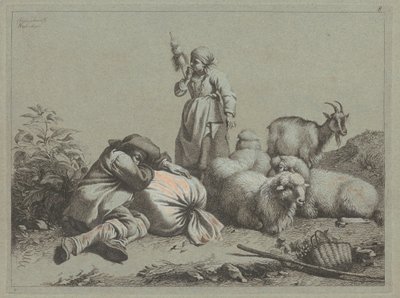 Schlafender Bauer und stehende Spinnerin von Francesco Londonio
