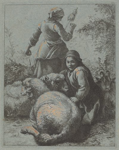Spinnerin und ein Schäfer mit Herde, 1758-1759 von Francesco Londonio