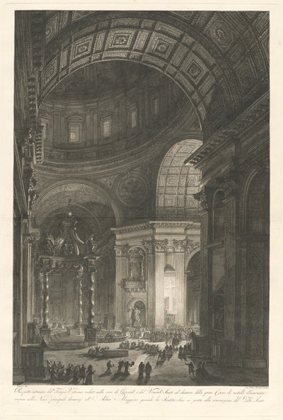Innenansicht von St. Peter mit der Beleuchtung des Kreuzes von St. Peter von Francesco Piranesi