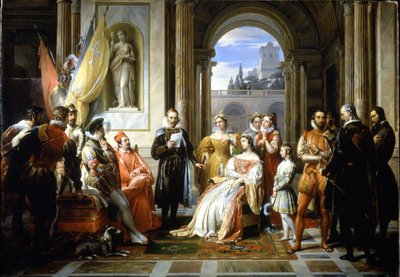 Torquato Tasso liest seine Jerusalem delivree am Hof von Ferrara von Francesco Podesti