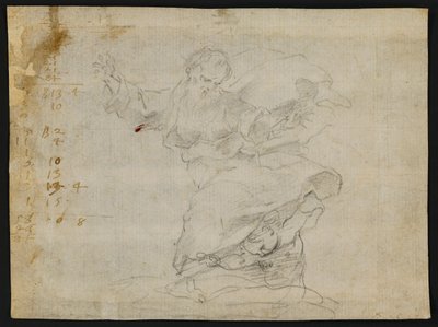 Studien für Christus, der der heiligen Katharina von Siena ein neues Herz gibt (recto); Gottvater in der Luft mit ausgestreckten Armen (verso) von Francesco Vanni