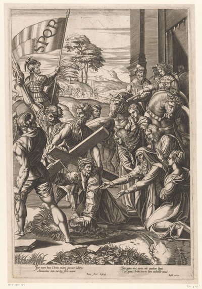 Christus bricht unter dem Gewicht des Kreuzes zusammen von Francesco Villamena