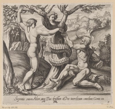 Eva bietet Adam die verbotene Frucht an von Francesco Villamena
