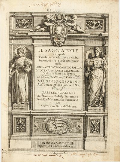 Frontispiz von "Der Prüfer" von Galileo Galilei, 1623 von Francesco Villamena
