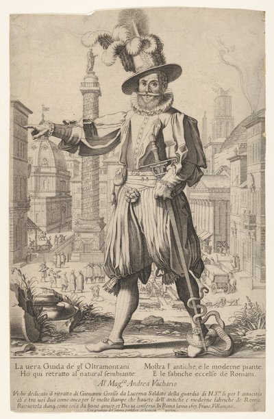 Giovanni Alto Johann Alten, Ioannes Altus steht auf dem Quirinalhügel in Rom, mit hi..., 1613 von Francesco Villamena