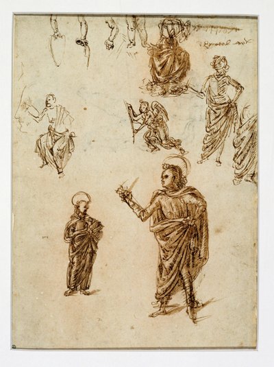 Skizzen von Figuren; Heilige; ein Engel; ein Arm; Beine von Francesco di Simone (attr. to)