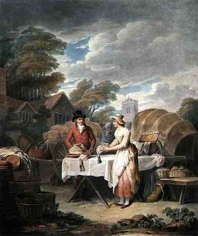 Auf dem Markt, graviert von W. Annis, veröffentlicht von Morgan & Pearce von Francis (after) Wheatley