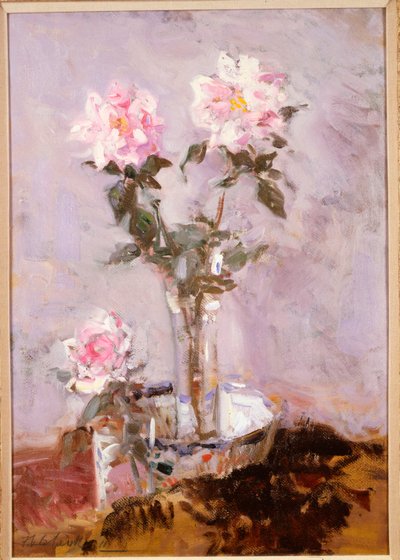 Rosa Rosen in einer Glasvase von Francis Campbell Boileau Cadell
