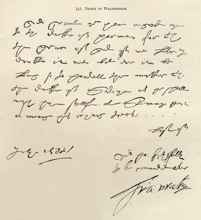 Brief von Sir Francis Drake an Sir Francis Walsingham, unterzeichnet am 29. Juli 1588, veröffentlicht in 