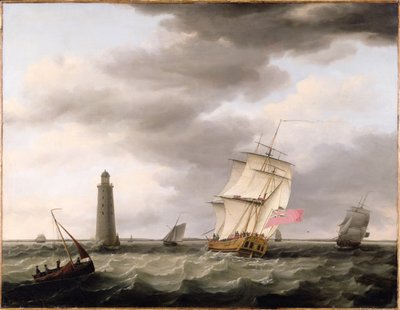 Ein Kriegsschiff passiert den Eddystone-Leuchtturm, ca. 1773 von Francis Holman