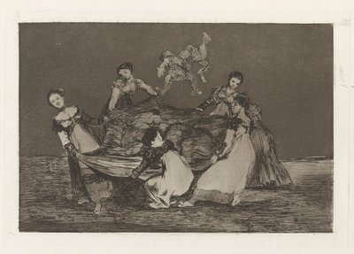 Weiblicher Unsinn, auch bekannt als Schwerer als ein toter Esel, aus der Serie Los disparates (Los proverbios) von Francisco de Goya