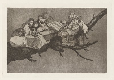 Lächerlicher Unsinn, auch bekannt als In den Zweigen gehen, aus der Serie Los disparates (Los proverbios) von Francisco de Goya