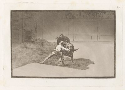 El famoso Martincho poniendo banderillas al quiebro (Der berühmte Martincho setzt die Banderillas und spielt den Stier mit der Bewegung seines Körpers), Platte 15 aus La tauromaquia von Francisco de Goya